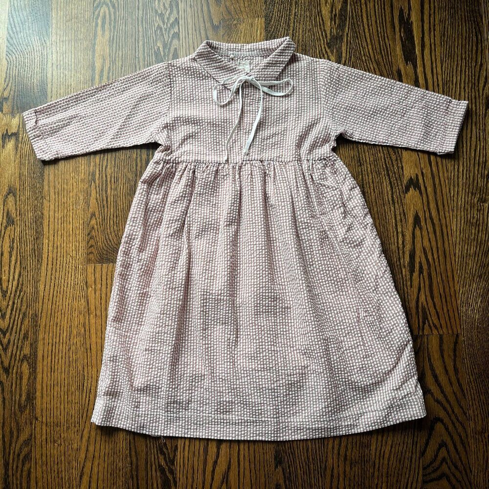 Analogie Gingham Dress Three Quarter Sleeves Mauve (7Y)